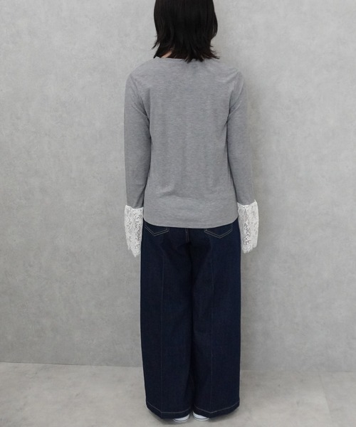 SELECT LEVERY(セレクトリベリー)の「異素材袖レースリブプルオーバー(Tシャツ/カットソー・レディース・ブラック/オフホワイト/グレー・FREE)」の7枚目の写真
