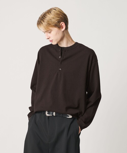 BEAUTY&YOUTH UNITED ARROWS(ビューティーアンドユースユナイテッドアローズ)の「KNITEE フェザー コットン ヘンリーネック ニット Tシャツ ウォッシャブル(ニット/セーター・メンズ・ダークオレンジ/ダークブラウン・XL/L/M/S)」の1枚目の写真