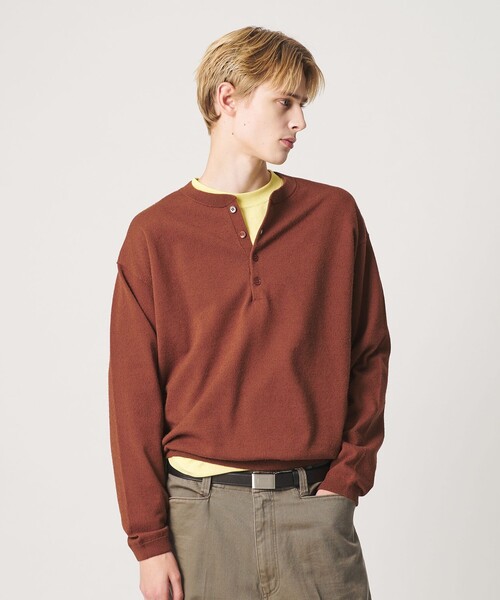 BEAUTY&YOUTH UNITED ARROWS(ビューティーアンドユースユナイテッドアローズ)の「KNITEE フェザー コットン ヘンリーネック ニット Tシャツ ウォッシャブル(ニット/セーター・メンズ・ダークオレンジ/ダークブラウン・XL/L/M/S)」の2枚目の写真