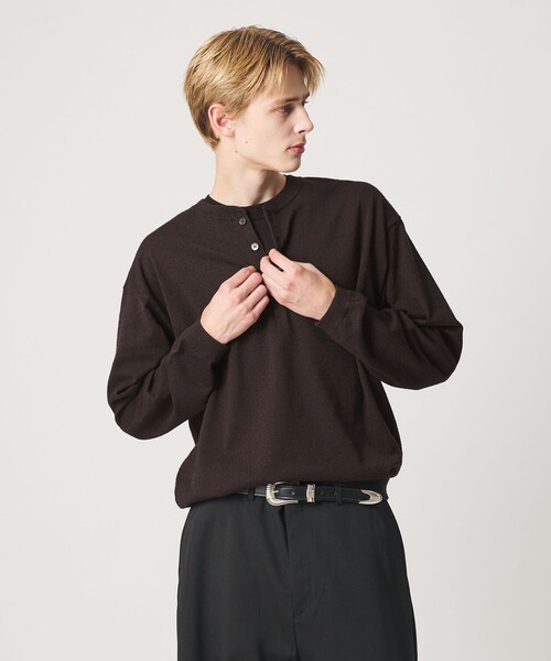 BEAUTY&YOUTH UNITED ARROWS(ビューティーアンドユースユナイテッドアローズ)の「KNITEE フェザー コットン ヘンリーネック ニット Tシャツ ウォッシャブル(ニット/セーター・メンズ・ダークオレンジ/ダークブラウン・XL/L/M/S)」の3枚目の写真