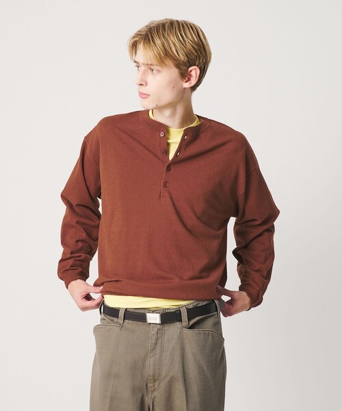 BEAUTY&YOUTH UNITED ARROWS(ビューティーアンドユースユナイテッドアローズ)の「KNITEE フェザー コットン ヘンリーネック ニット Tシャツ ウォッシャブル(ニット/セーター・メンズ・ダークオレンジ/ダークブラウン・XL/L/M/S)」の5枚目の写真