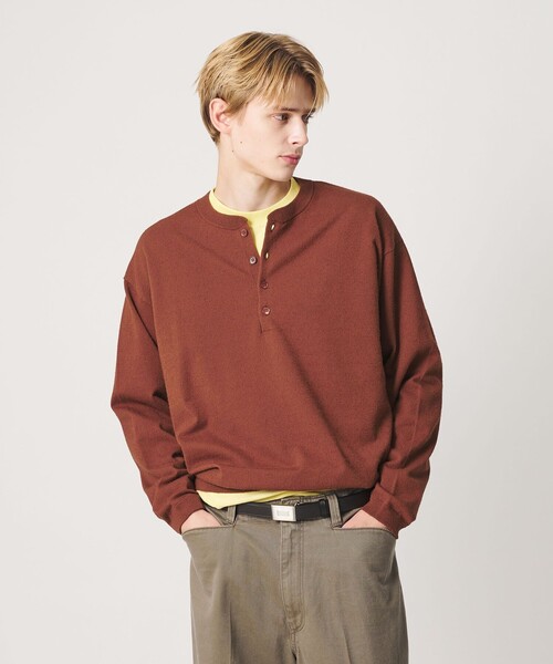 BEAUTY&YOUTH UNITED ARROWS(ビューティーアンドユースユナイテッドアローズ)の「KNITEE フェザー コットン ヘンリーネック ニット Tシャツ ウォッシャブル(ニット/セーター・メンズ・ダークオレンジ/ダークブラウン・XL/L/M/S)」の6枚目の写真