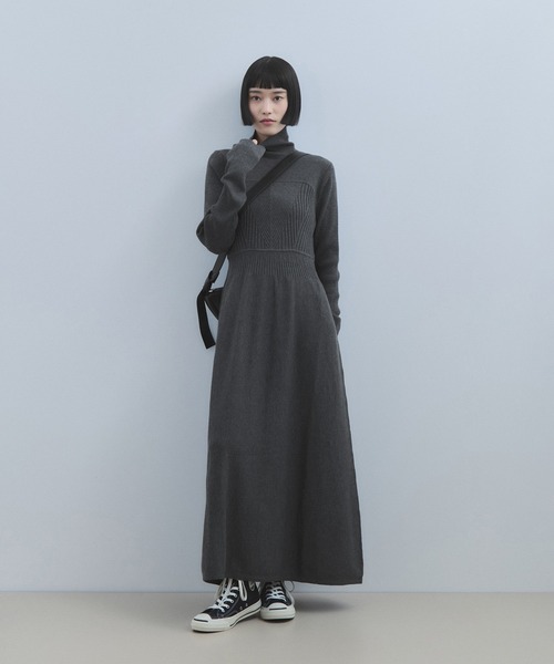 ADAM ET ROPE'（アダムエロペ）の「【WEB限定】・【定番】MIXパターンニットワンピース（ワンピース・レディース・ダークブラウン/ブラック/チャコールグレー/ブルー/キャメル・FREE）」の8枚目の写真