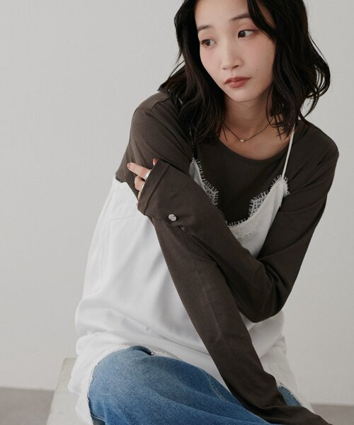 DISCOAT(ディスコート)の「プレート付きロングスリーブ(Tシャツ/カットソー・レディース・レッド/アイボリー/ブラウン/ブラック・FREE)」の4枚目の写真