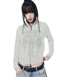 Gothic Jacquard Knit Zip-Up (Gray)
