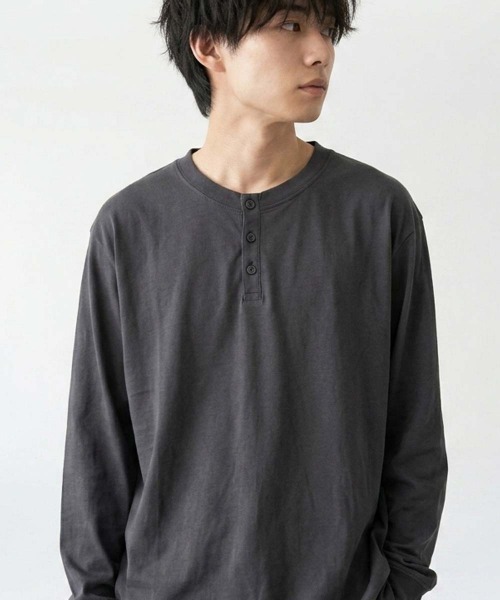 ZI-ON(ジーオン)の「846-103 ヘンリーネック ちょいBIGロンT(Tシャツ/カットソー・メンズ・ブラック/チャコールグレー/オートミール/ネイビー/杢グレー/オフホワイト・M/XL/L)」の19枚目の写真