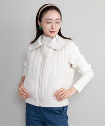 襟ニット 中綿ジップベスト