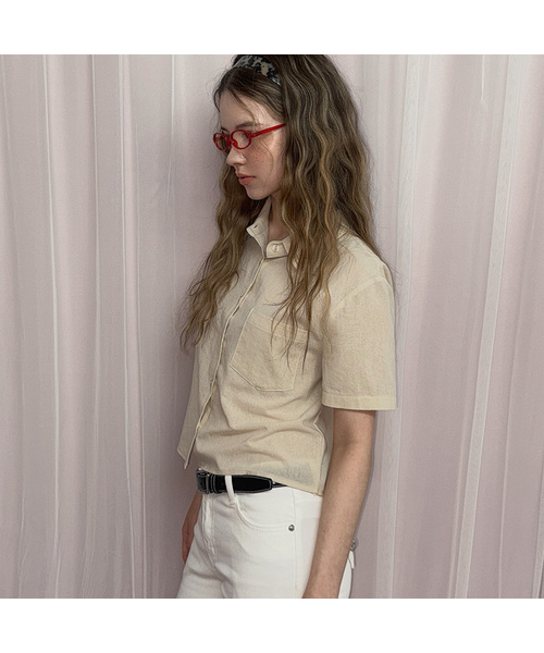 TWEE(トゥウィー)の「ロエブ リネンライク 半袖シャツ(シャツ/ブラウス・レディース・Beige/ネイビー/アイボリー/PINK・FREE)」の2枚目の写真