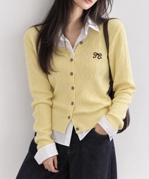 リボン刺繍ケーブルニットカーディガン