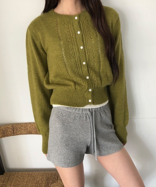 LOENNE(ロエヌ)の「Openwork Knit Cardigan / 透かし編みニットカーディガン(ニット/セーター・レディース・グリーン/グレー/アイボリー・FREE)」の3枚目の写真