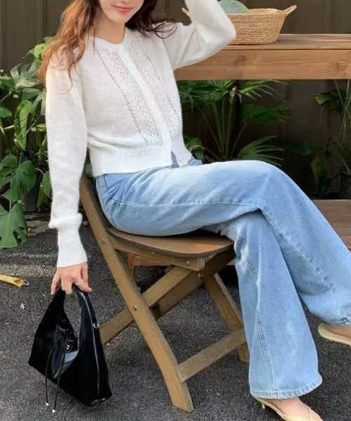 LOENNE(ロエヌ)の「Openwork Knit Cardigan / 透かし編みニットカーディガン(ニット/セーター・レディース・グリーン/グレー/アイボリー・FREE)」の5枚目の写真