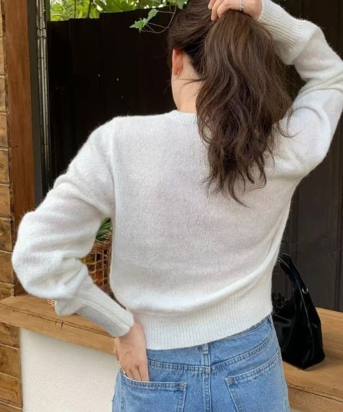 LOENNE(ロエヌ)の「Openwork Knit Cardigan / 透かし編みニットカーディガン(ニット/セーター・レディース・グリーン/グレー/アイボリー・FREE)」の6枚目の写真