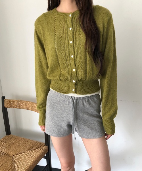 LOENNE(ロエヌ)の「Openwork Knit Cardigan / 透かし編みニットカーディガン(ニット/セーター・レディース・グリーン/グレー/アイボリー・FREE)」の7枚目の写真