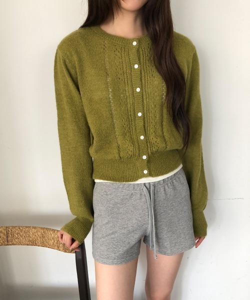 LOENNE(ロエヌ)の「Openwork Knit Cardigan / 透かし編みニットカーディガン(ニット/セーター・レディース・グリーン/グレー/アイボリー・FREE)」の8枚目の写真