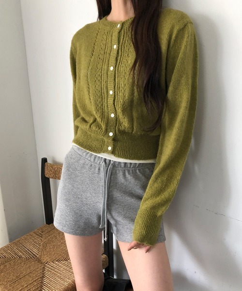 LOENNE(ロエヌ)の「Openwork Knit Cardigan / 透かし編みニットカーディガン(ニット/セーター・レディース・グリーン/グレー/アイボリー・FREE)」の9枚目の写真