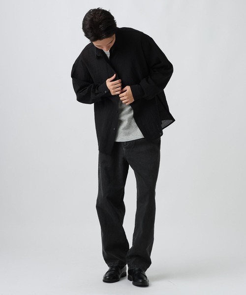 BAYFLOW（ベイフロー）の「［WEB限定]ライトサッカーストライプシャツ（シャツ/ブラウス・メンズ・ブラック/ブラウン/グレー・SMALL/MEDIUM/LARGE）」の11枚目の写真