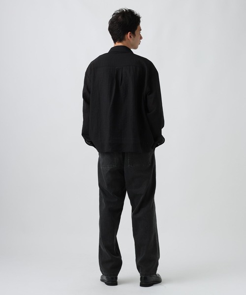 BAYFLOW（ベイフロー）の「［WEB限定]ライトサッカーストライプシャツ（シャツ/ブラウス・メンズ・ブラック/ブラウン/グレー・SMALL/MEDIUM/LARGE）」の9枚目の写真