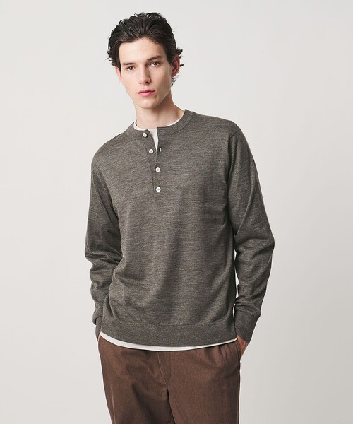 UNITED ARROWS（ユナイテッドアローズ）の「アルパカ/ウール ヘンリーネック ニット（ニット/セーター・メンズ・ブラック/レッド/モカ・S/L/M/XL）」の8枚目の写真