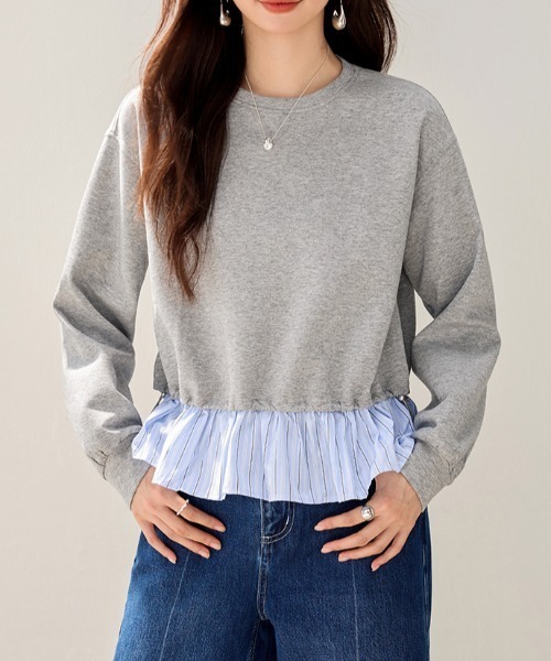 AMAJI（アマジ）の「レイヤード風 フリル切替 スウェット（スウェット・レディース・グレー・SMALL/MEDIUM/LARGE/X-LARGE）」の3枚目の写真