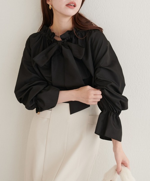 natural couture(ナチュラルクチュール)の「2WAYリボン衿ブラウス(シャツ/ブラウス・レディース・ブラック/オフホワイト/ブラウン系その他/ブラック系その他・FREE)」の9枚目の写真