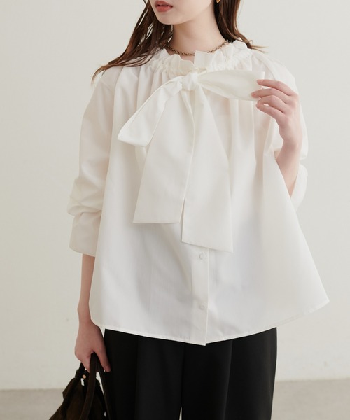 natural couture(ナチュラルクチュール)の「2WAYリボン衿ブラウス(シャツ/ブラウス・レディース・ブラック/オフホワイト/ブラウン系その他/ブラック系その他・FREE)」の6枚目の写真