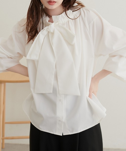 natural couture(ナチュラルクチュール)の「2WAYリボン衿ブラウス(シャツ/ブラウス・レディース・ブラック/オフホワイト/ブラウン系その他/ブラック系その他・FREE)」の8枚目の写真