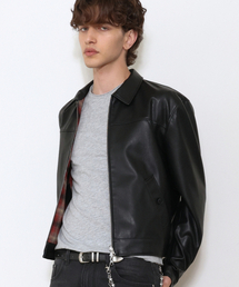 リバーシブルフランネル×ツーフェイスレザージャケット BLACK/RED