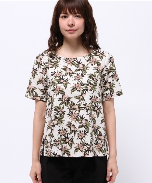 N.（N. Natural Beauty Basic）（エヌエヌナチュラルビューティーベーシック）の「トロピカルフラワープリントブラウス（シャツ/ブラウス・レディース・ネイビー/ホワイト・MEDIUM）」の6枚目の写真