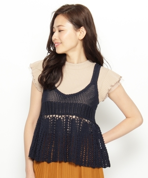 AG by aquagirl（エージーバイアクアガール）の「クロッシェニットキャミソール（キャミソール・レディース・ベージュ/オフホワイト/ブルー・38）」の4枚目の写真