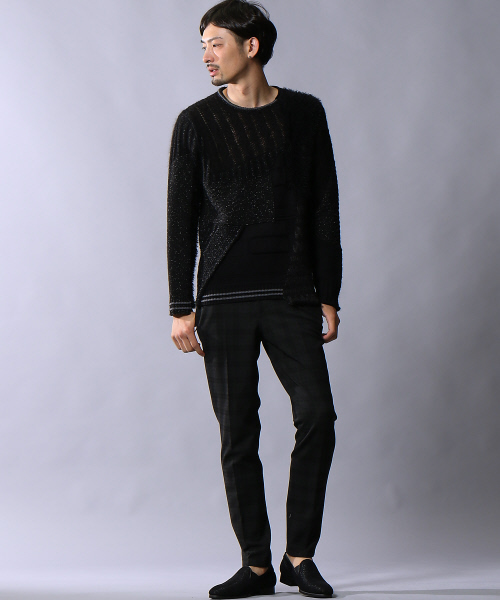 5351Pour Les Hommesパッチワークレザー切替ニット・セーター 5351Pour Les Hommesパッチワークレザー切替ニット・セーター - メルカリ