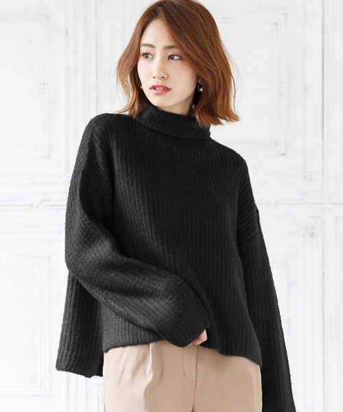 Pierrot（ピエロ）の「ストレッチタートルニット（ニット/セーター・レディース・ブラック/ネイビー/スモークピンク・L/M）」の2枚目の写真