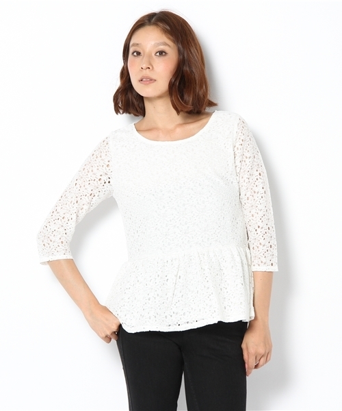 green label relaxing（グリーンレーベルリラクシング）の「GT C/N レースペプラム POブラウス（シャツ/ブラウス・レディース・オフホワイト/ネイビー/ロイヤルブルー・フリー）」の2枚目の写真