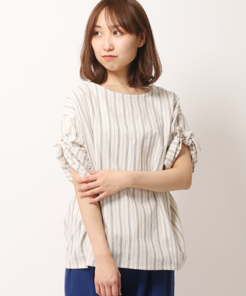 LBC(エルビーシー)の「コットン強撚ストライプブラウス(シャツ/ブラウス・レディース・オフホワイト/ネイビー・LARGE/MEDIUM/L/M)」の2枚目の写真