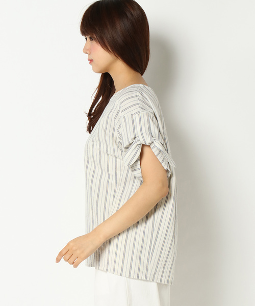 LBC(エルビーシー)の「コットン強撚ストライプブラウス(シャツ/ブラウス・レディース・オフホワイト/ネイビー・LARGE/MEDIUM/L/M)」の3枚目の写真