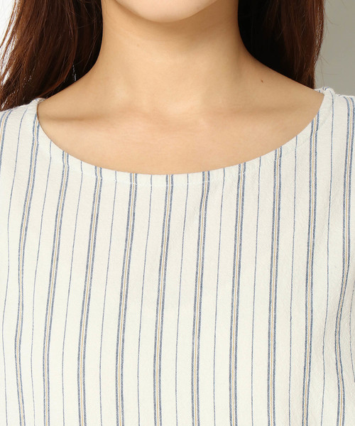 LBC(エルビーシー)の「コットン強撚ストライプブラウス(シャツ/ブラウス・レディース・オフホワイト/ネイビー・LARGE/MEDIUM/L/M)」の6枚目の写真