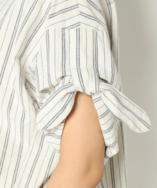 LBC(エルビーシー)の「コットン強撚ストライプブラウス(シャツ/ブラウス・レディース・オフホワイト/ネイビー・LARGE/MEDIUM/L/M)」の5枚目の写真