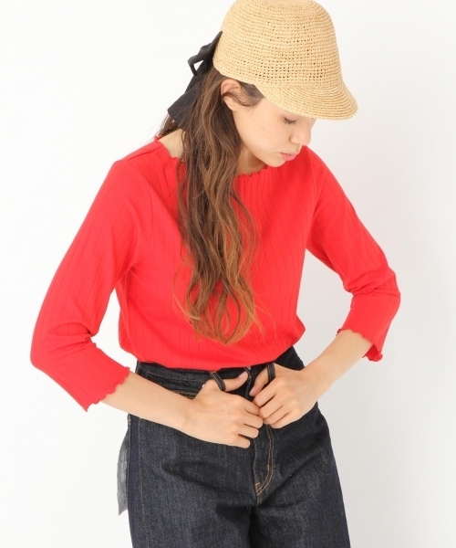 niko and...(ニコアンド)の「ワイドリブフリル7分プルオーバー(Tシャツ/カットソー・レディース・グリーン/ホワイト/ブラック/レッド・MEDIUM/LARGE)」の1枚目の写真