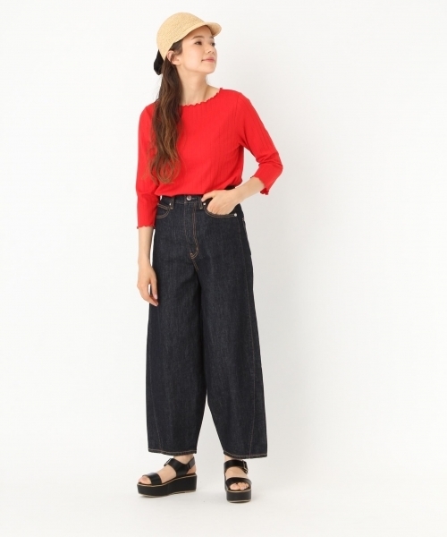 niko and...(ニコアンド)の「ワイドリブフリル7分プルオーバー(Tシャツ/カットソー・レディース・グリーン/ホワイト/ブラック/レッド・MEDIUM/LARGE)」の8枚目の写真