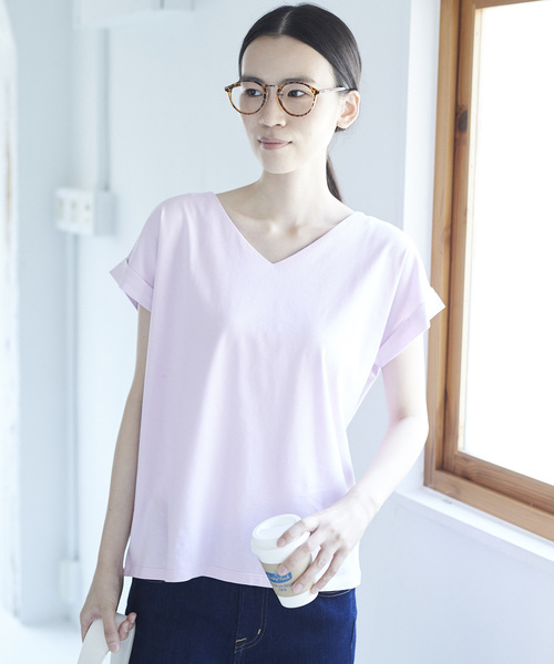 AMERICAN HOLIC(アメリカンホリック)の「・60新疆綿天竺 Vネックターンバックプルオーバー★(Tシャツ/カットソー・レディース・チャコールグレー/ピンク/杢グレー/オフホワイト・M/L)」の4枚目の写真