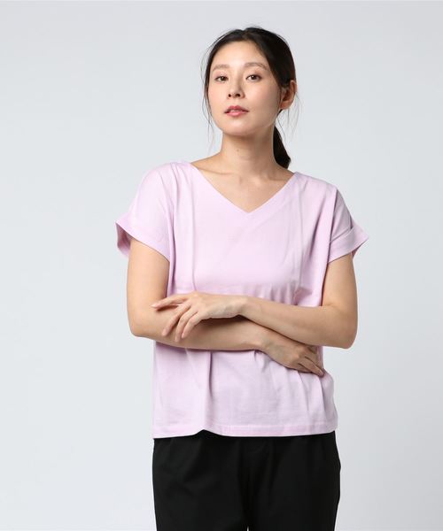 AMERICAN HOLIC(アメリカンホリック)の「・60新疆綿天竺 Vネックターンバックプルオーバー★(Tシャツ/カットソー・レディース・チャコールグレー/ピンク/杢グレー/オフホワイト・M/L)」の5枚目の写真