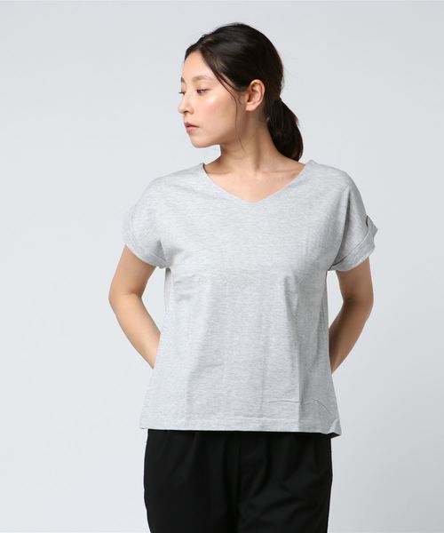 AMERICAN HOLIC(アメリカンホリック)の「・60新疆綿天竺 Vネックターンバックプルオーバー★(Tシャツ/カットソー・レディース・チャコールグレー/ピンク/杢グレー/オフホワイト・M/L)」の2枚目の写真
