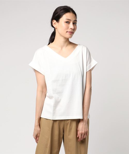 AMERICAN HOLIC(アメリカンホリック)の「・60新疆綿天竺 Vネックターンバックプルオーバー★(Tシャツ/カットソー・レディース・チャコールグレー/ピンク/杢グレー/オフホワイト・M/L)」の3枚目の写真