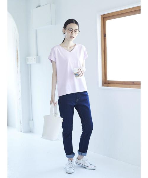 AMERICAN HOLIC(アメリカンホリック)の「・60新疆綿天竺 Vネックターンバックプルオーバー★(Tシャツ/カットソー・レディース・チャコールグレー/ピンク/杢グレー/オフホワイト・M/L)」の12枚目の写真