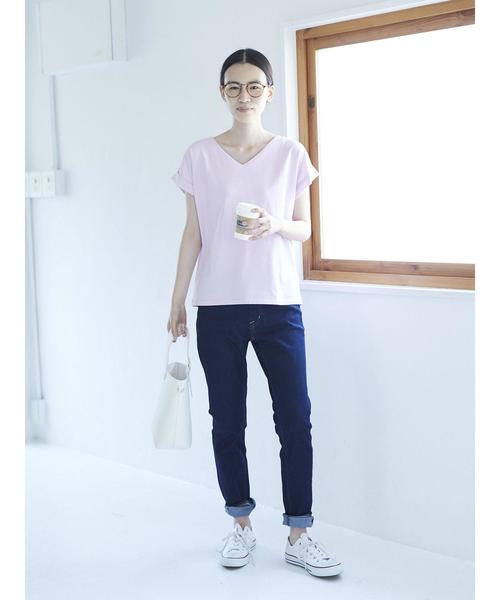 AMERICAN HOLIC(アメリカンホリック)の「・60新疆綿天竺 Vネックターンバックプルオーバー★(Tシャツ/カットソー・レディース・チャコールグレー/ピンク/杢グレー/オフホワイト・M/L)」の11枚目の写真