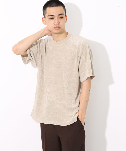ADAM ET ROPE'（アダムエロペ）の「リネンパイルビッグTシャツ（Tシャツ/カットソー・メンズ・キナリ/グリーン/オレンジ・L/M）」の2枚目の写真