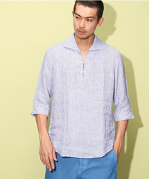 チッペンデール様　UNITED ARROWS ブルー　リネン　カプリシャツ UNITED ARROWS（ユナイテッドアローズ）の「UA リネンストライプ