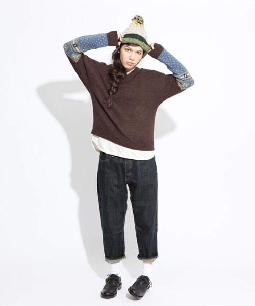 BEAMS BOY（ビームスボーイ）の「□BEAMS BOY / 5ゲージ 袖フェアアイル Vネック（ニット/セーター・レディース・ライトグレー/ブラウン/ネイビー・ONE SIZE）」の12枚目の写真