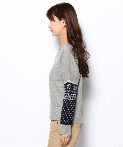 BEAMS BOY（ビームスボーイ）の「□BEAMS BOY / 5ゲージ 袖フェアアイル Vネック（ニット/セーター・レディース・ライトグレー/ブラウン/ネイビー・ONE SIZE）」の5枚目の写真