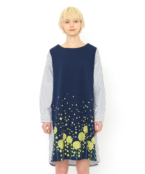 Graniph デザイン ティーシャツ ストア グラニフ の ファブリックコンビネーションロングスリーブワンピース キャノーラフラワー ワンピース Wear Graniph デザイン ティーシャツ ストア グラニフ の ファブリックコンビネーションロングスリーブワンピース キャノーラフラワー ワンピース Wear