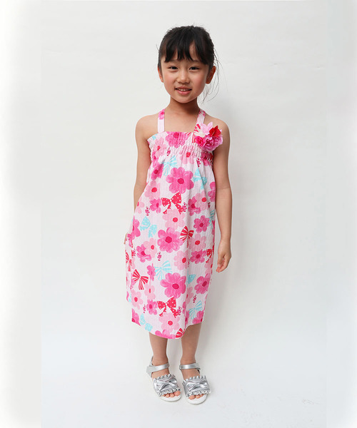 KP DECO（ケーピーデコ）の「フラワー＆リボンプリント サンドレス浴衣（浴衣・キッズ・ピンク/ブルー・120cm/130cm/110cm）」の5枚目の写真
